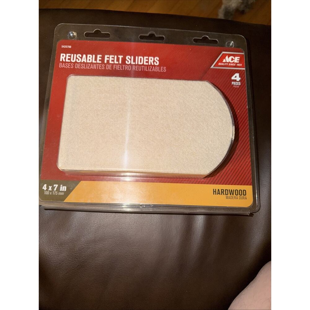 ACE Reusable Felt Sliders for Hardwood Floors 4 pack New In Package 4 X 7 Inches